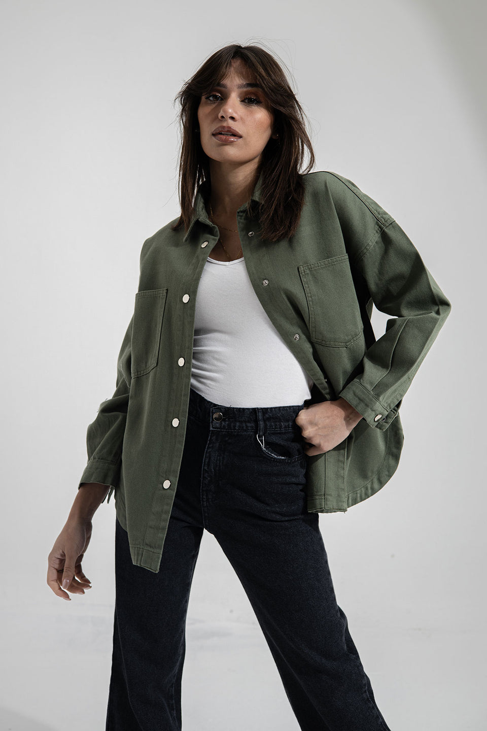 Olive Longsleeves Denim Light Jacket