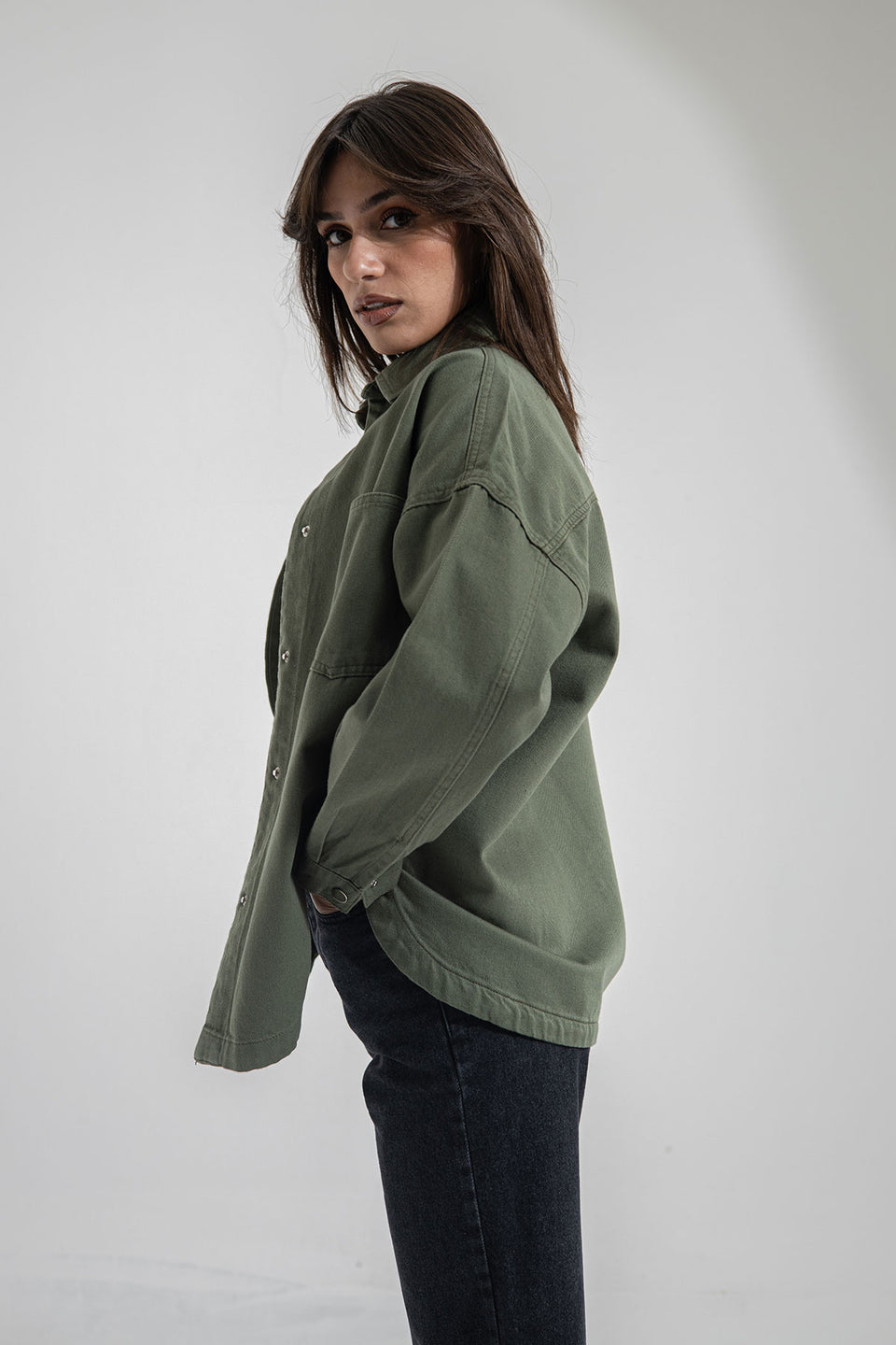 Olive Longsleeves Denim Light Jacket