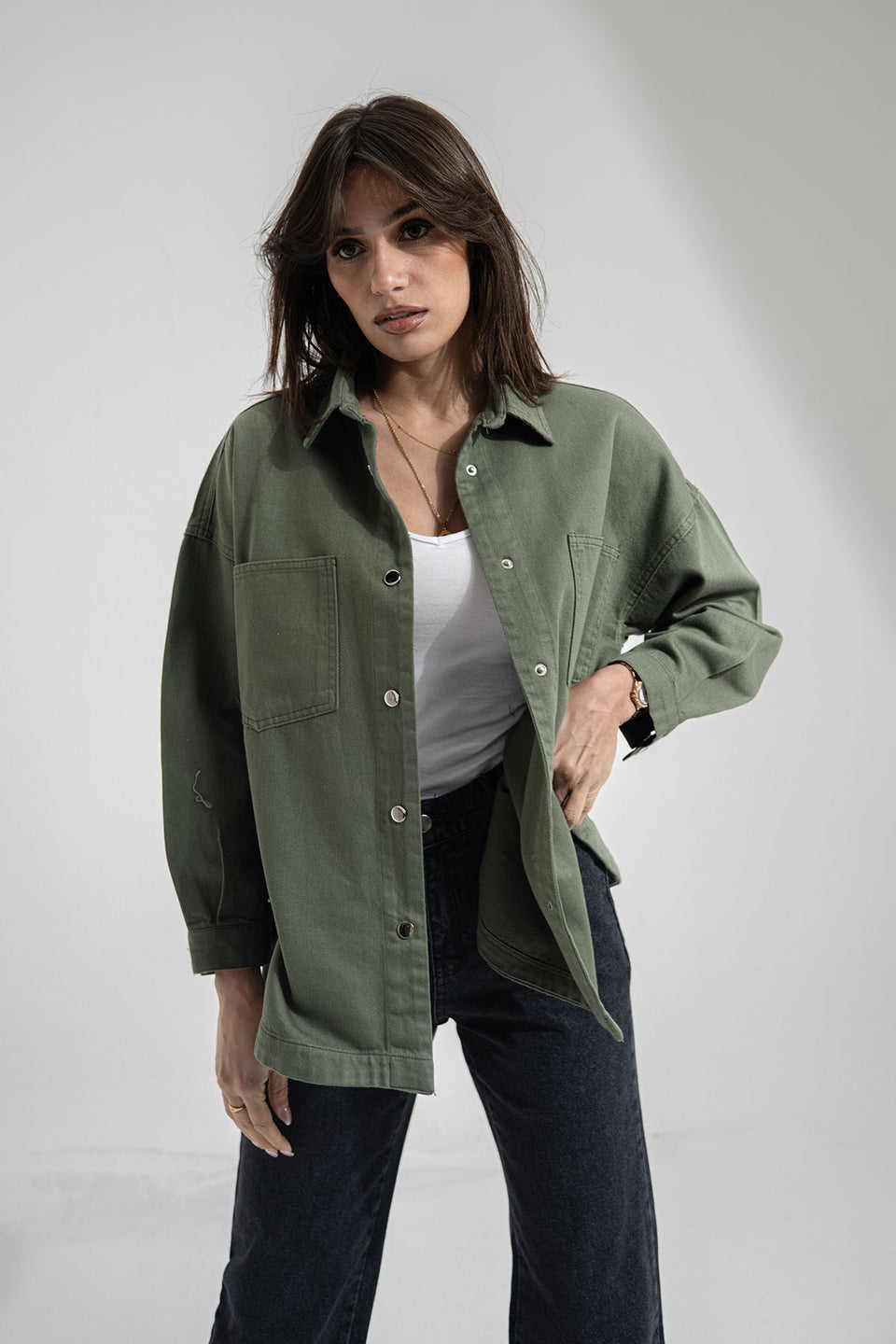 Olive Longsleeves Denim Light Jacket