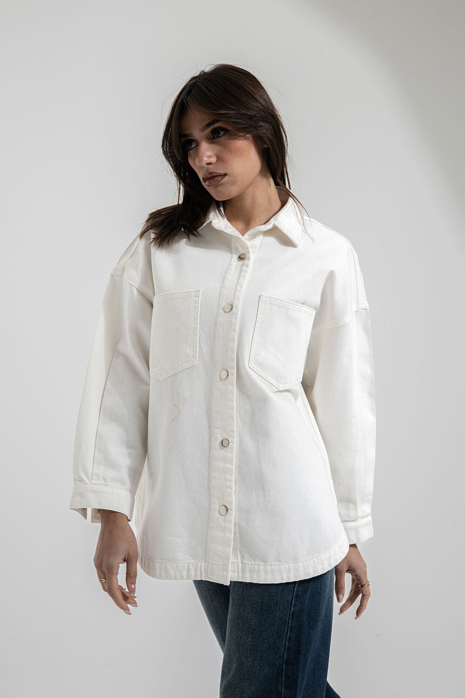 White Longsleeves Denim Light Jacket