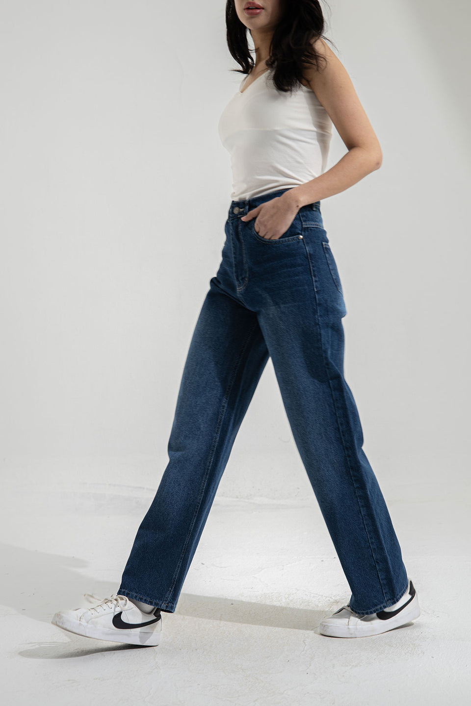 Navy Wide Leg Jeans