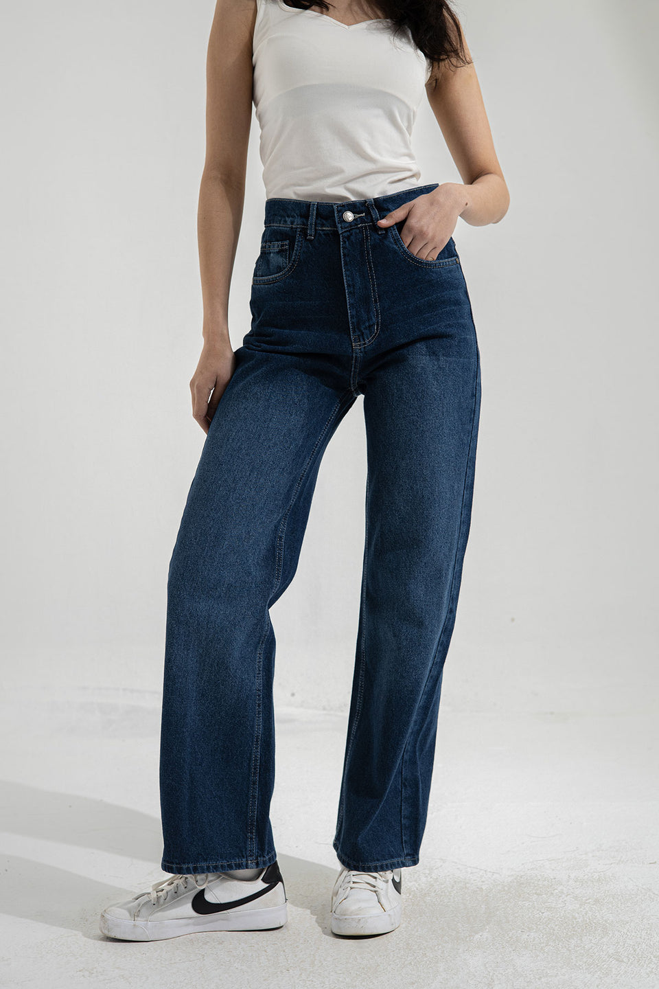 Navy Wide Leg Jeans