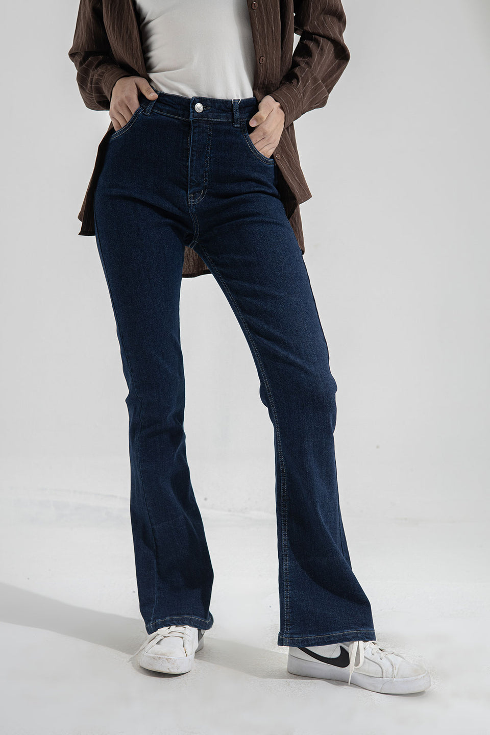 Dark Blue High Waist Flared Jeans