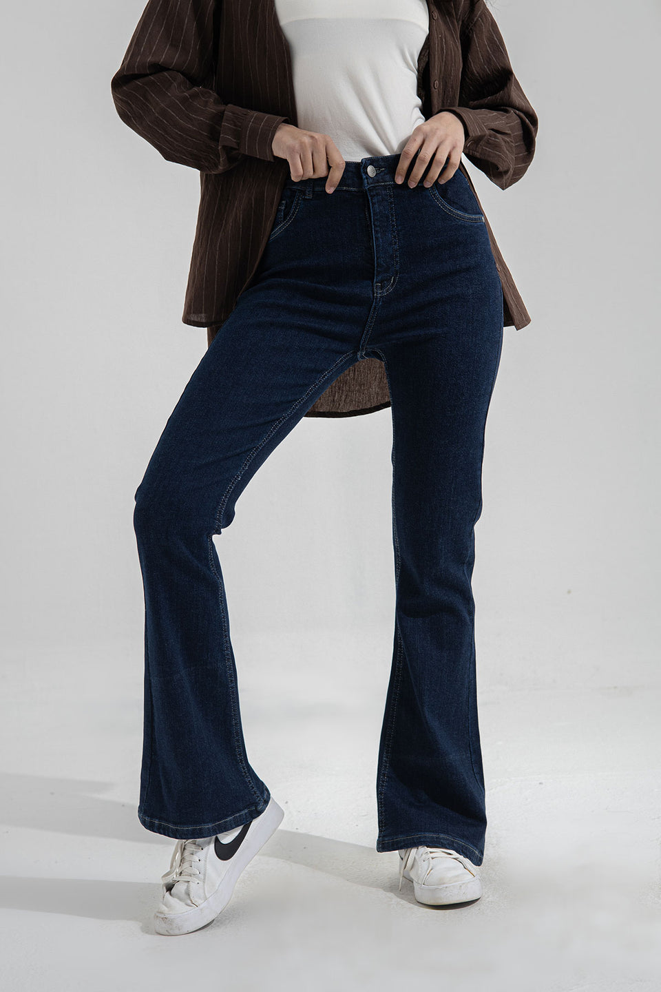 Dark Blue High Waist Flared Jeans