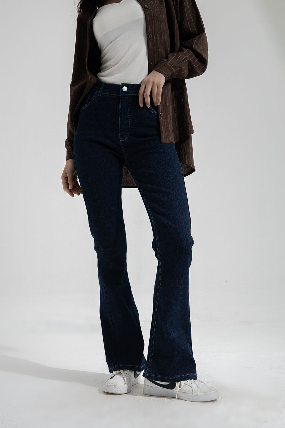 Dark Blue High Waist Flared Jeans