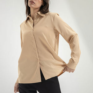 Camel Long Sleeves Satin Shirt