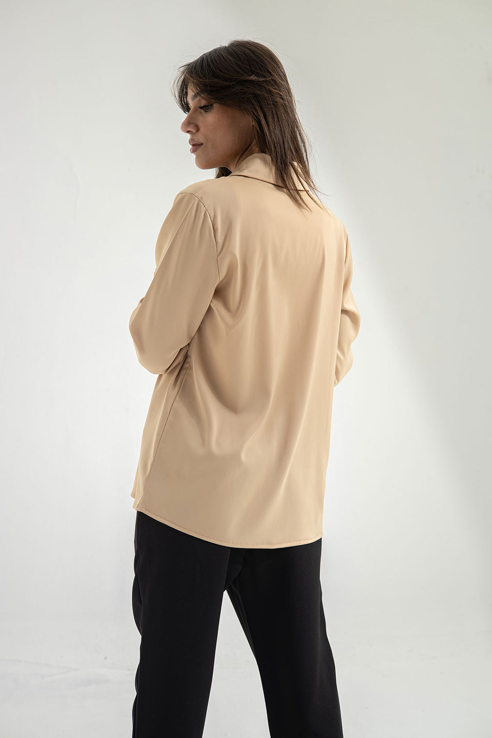 Camel Long Sleeves Satin Shirt