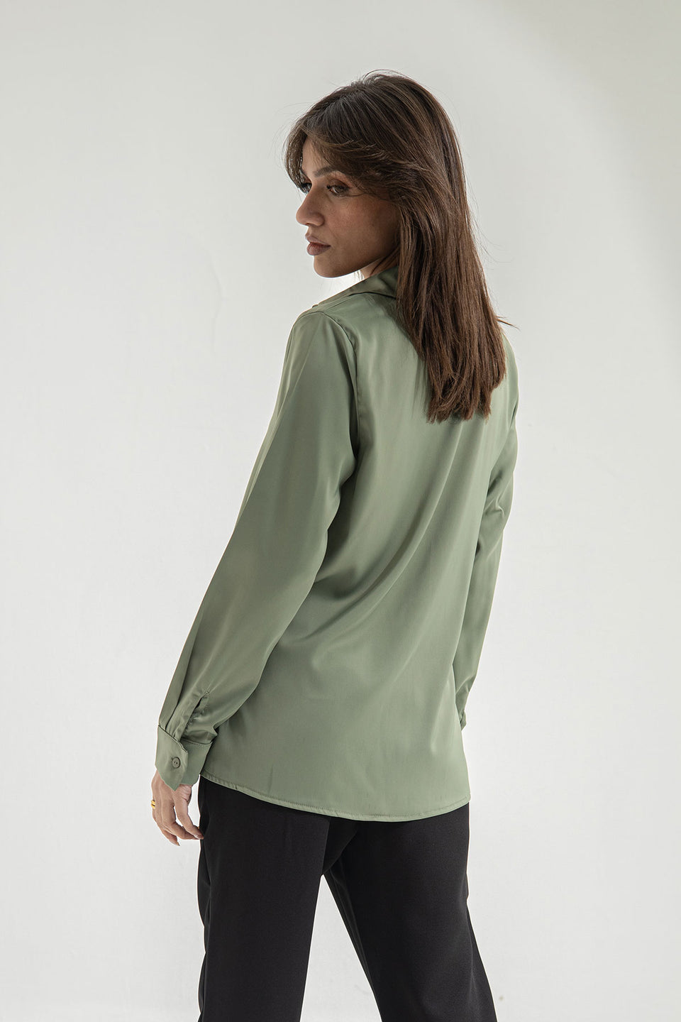 Olive Long Sleeves Satin Shirt