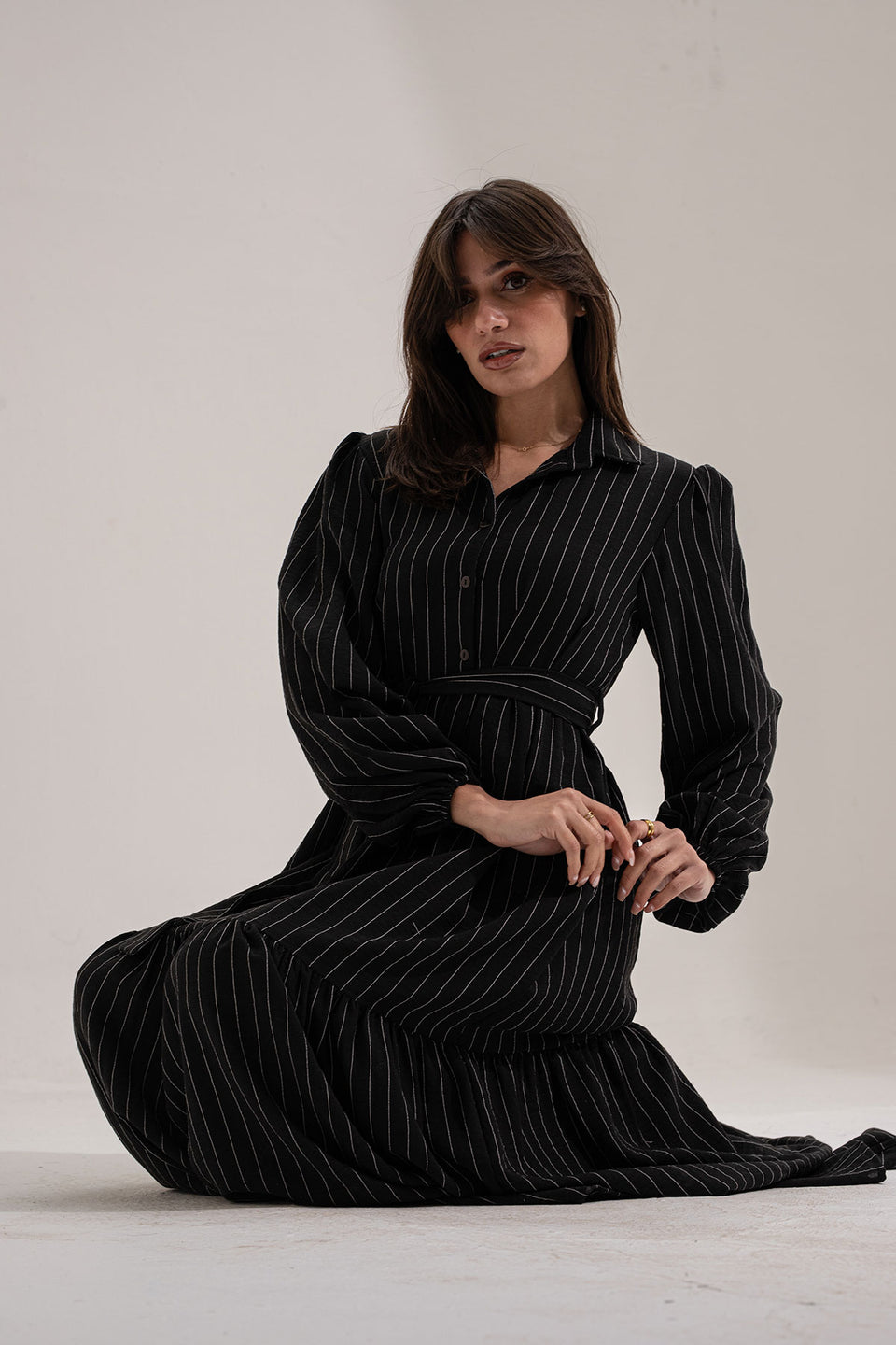 Black Striped Long Dress