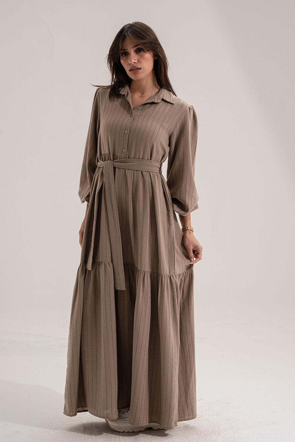 Coffe Striped Long Dress