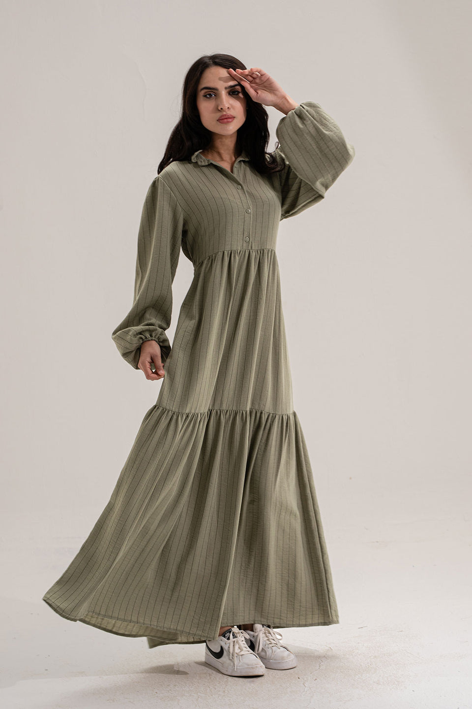 Olive Striped Long Dress