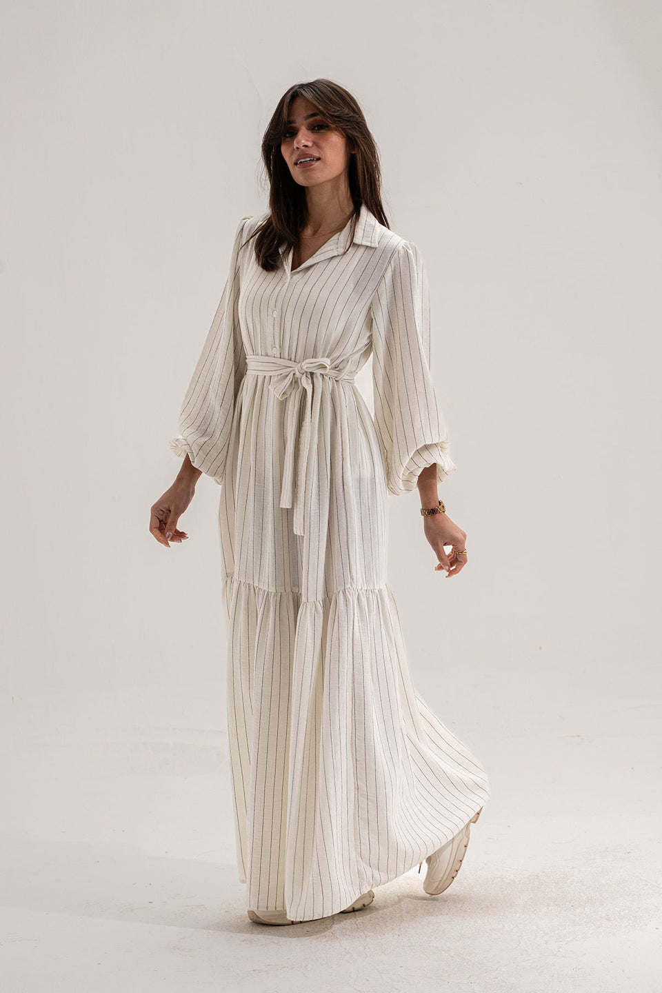 White Striped Long Dress