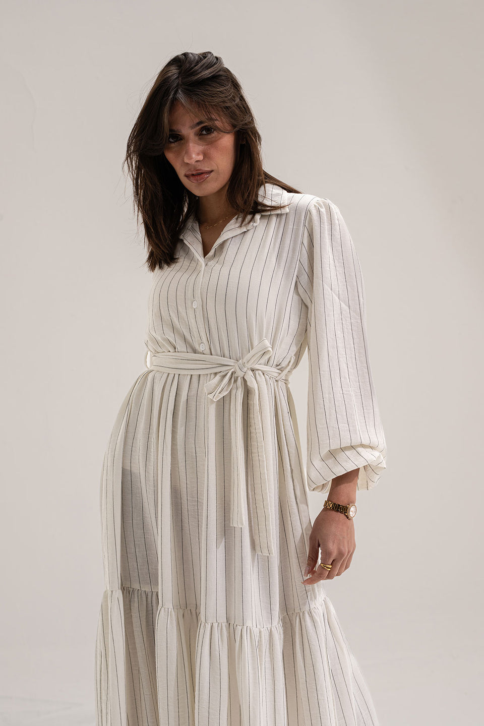 White Striped Long Dress