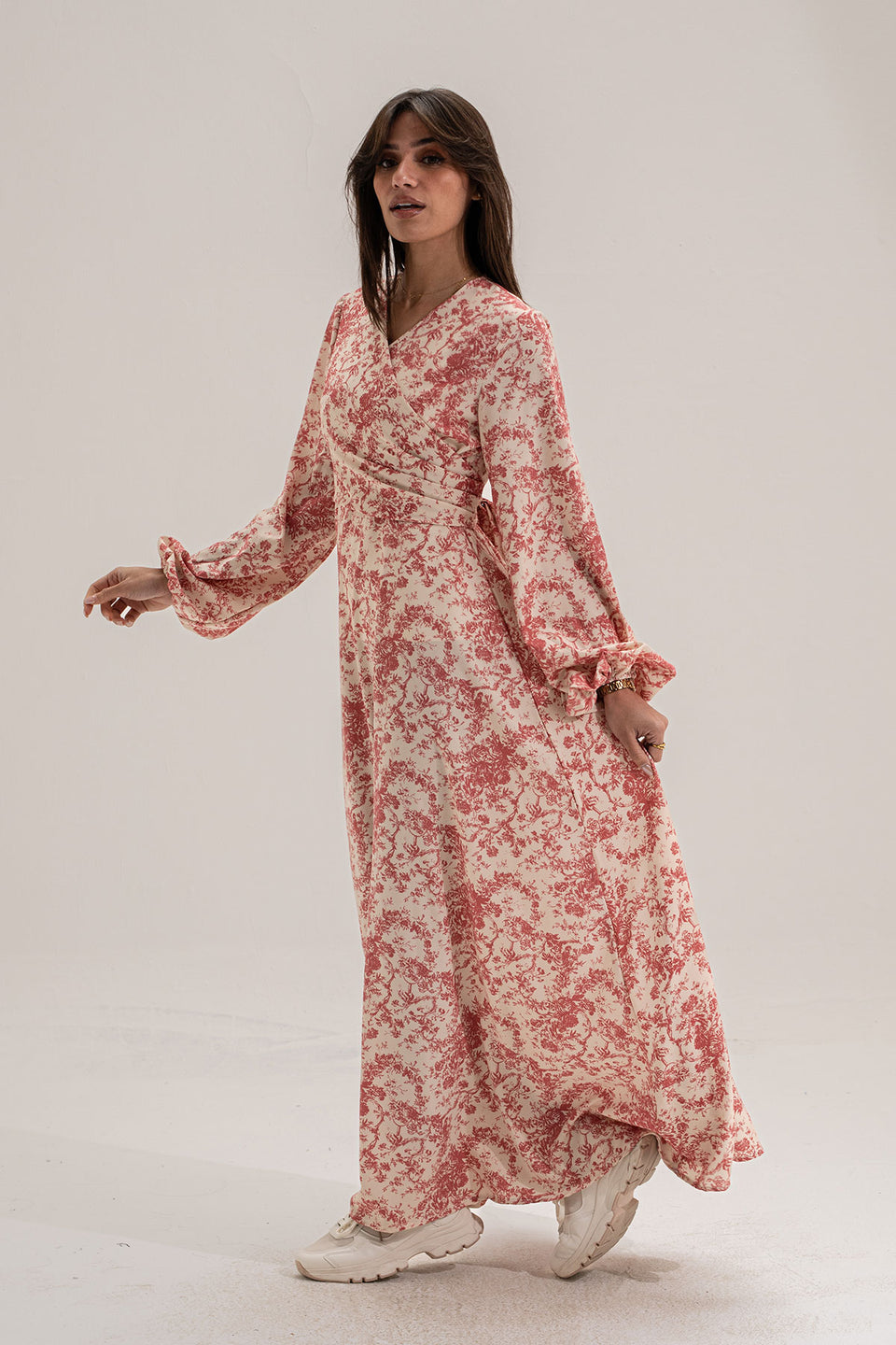 Beige Patterned Long Dress