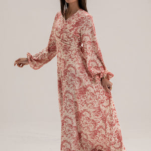 Beige Patterned Long Dress