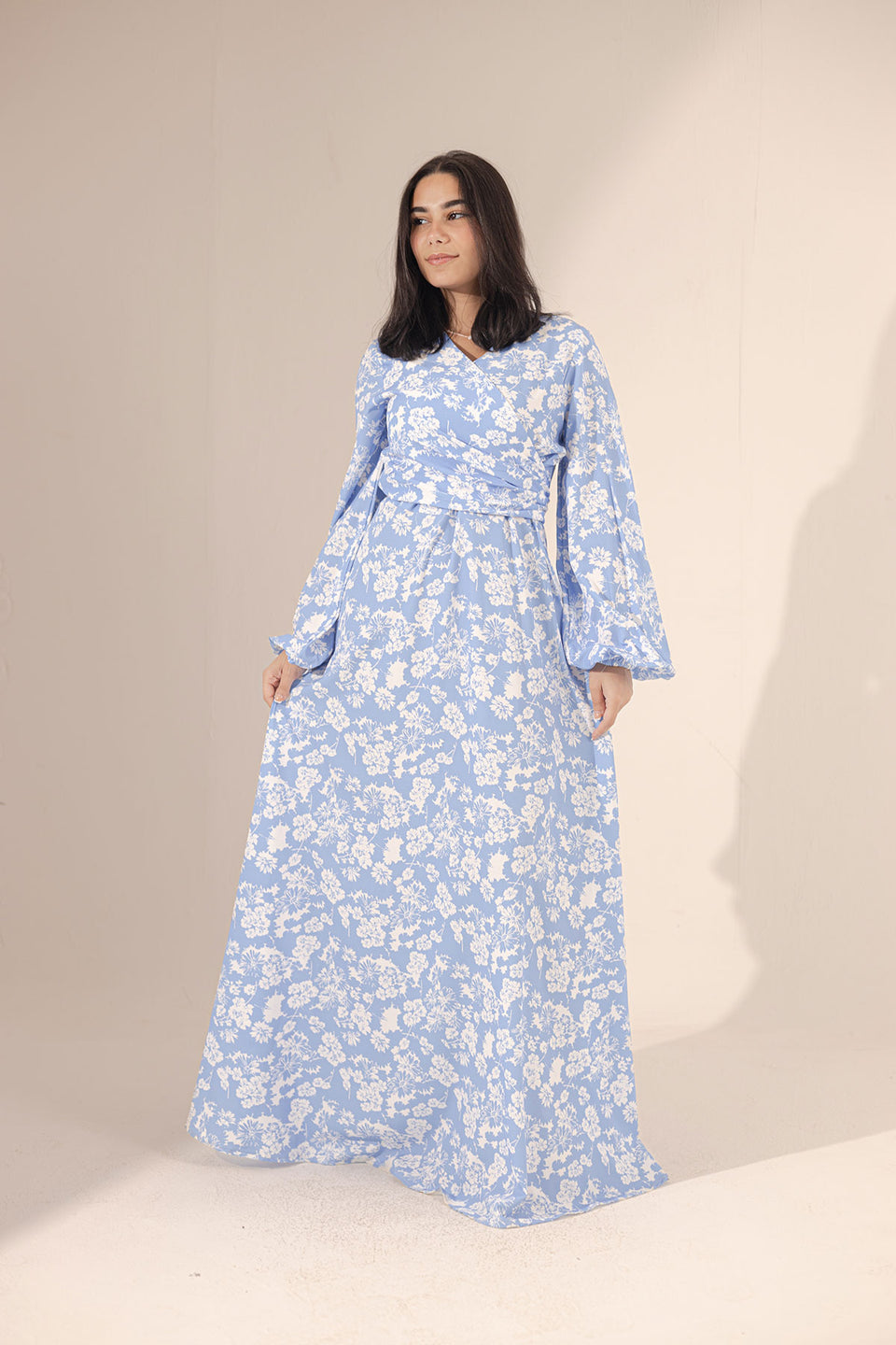 Blue Patterned Long Dress