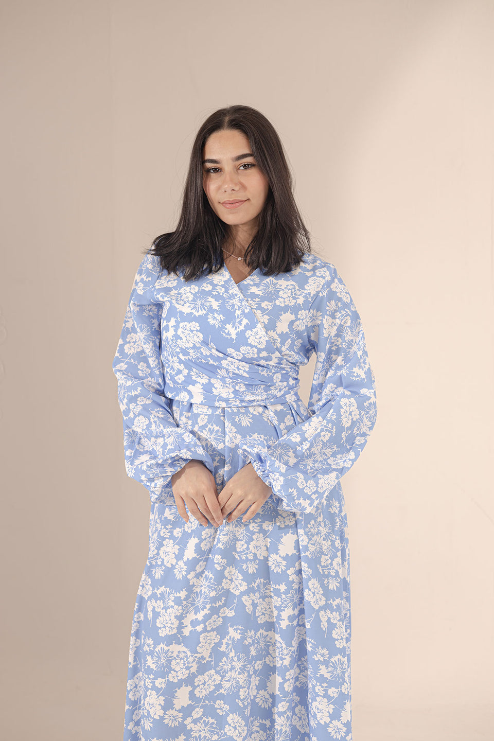 Blue Patterned Long Dress