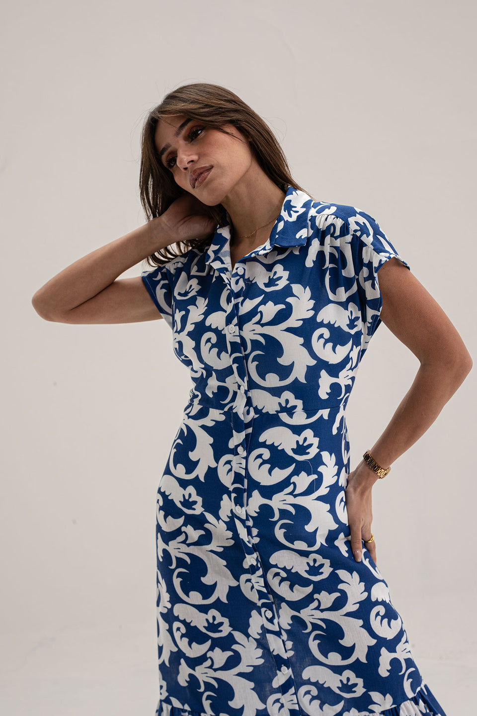 Blue Sleevless Patterned Dress