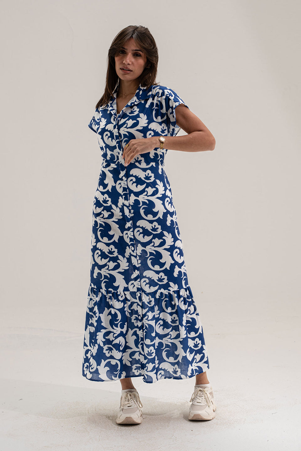 Blue Sleevless Patterned Dress