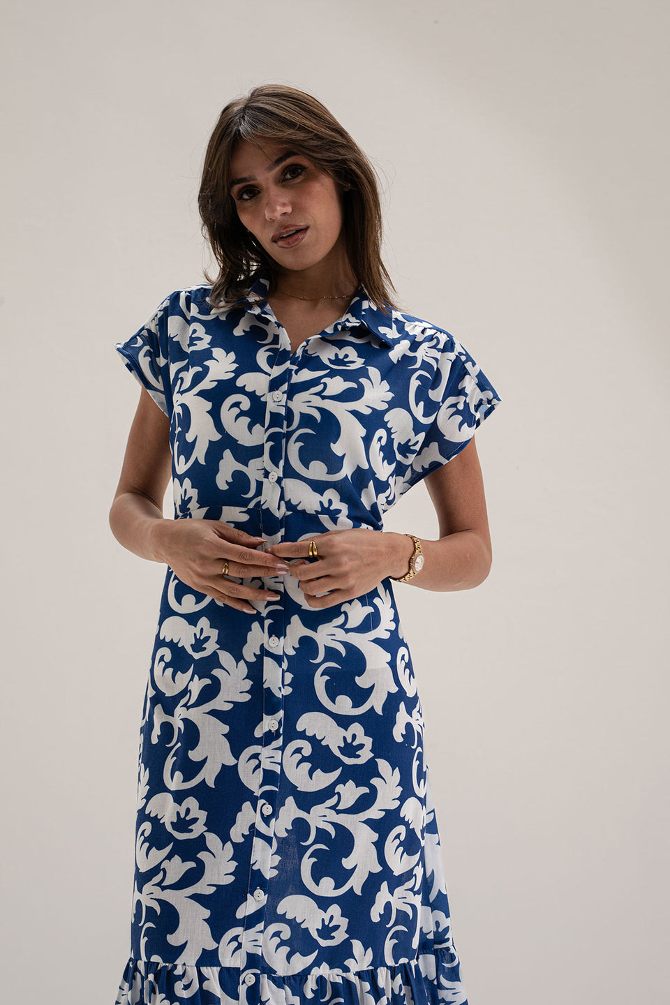 Blue Sleevless Patterned Dress