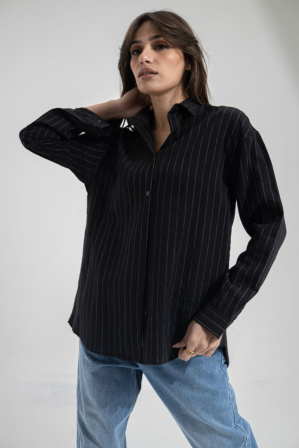 Black Striped Linen Shirt