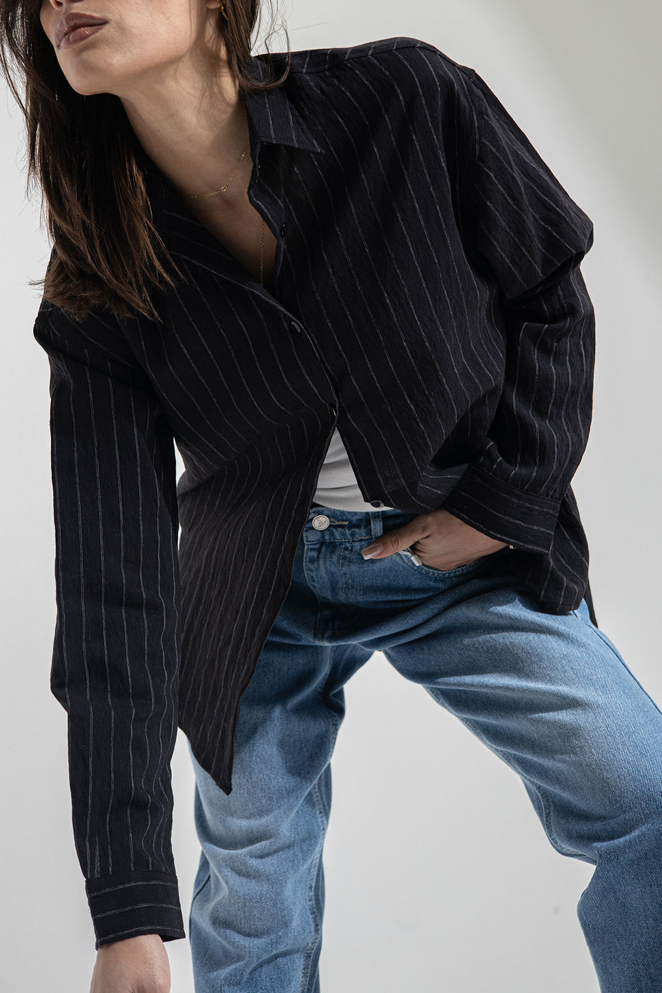 Black Striped Linen Shirt