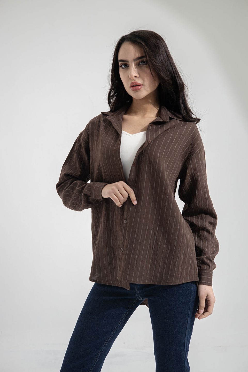 Brown Striped Linen Shirt