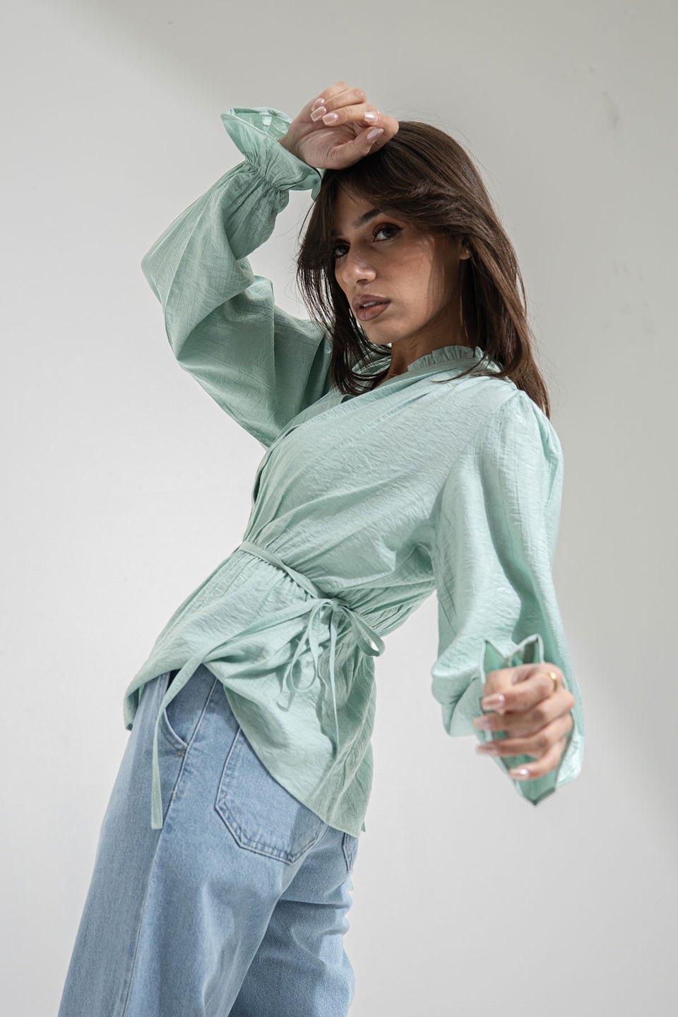 Mint Wrap Tied Blouse