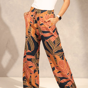 Navy Printed Summer Pants