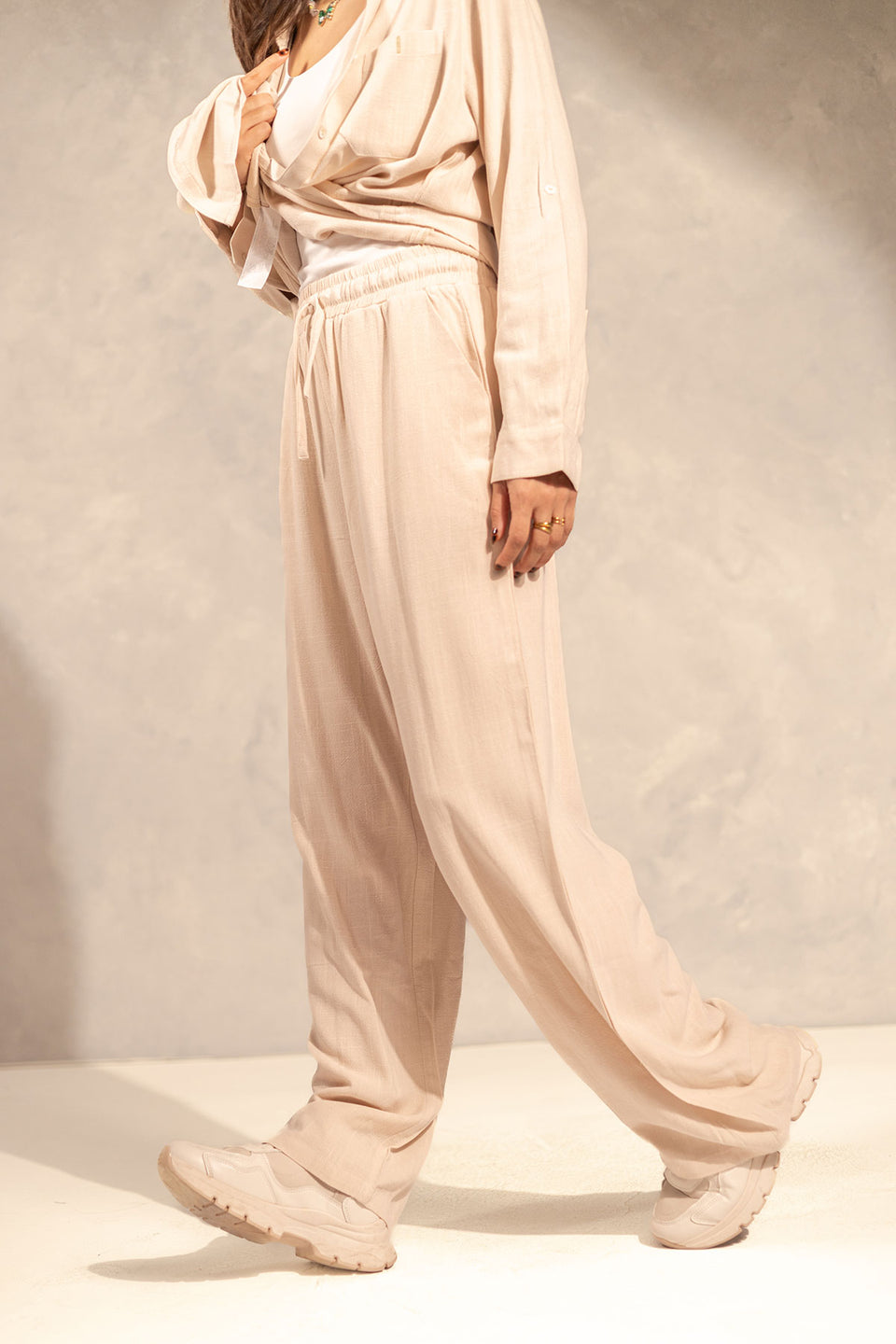 Beige Oversize Comfort Linen Set