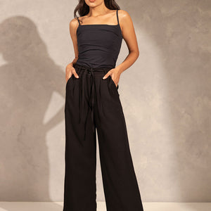 Black Wide Leg Tied Pants