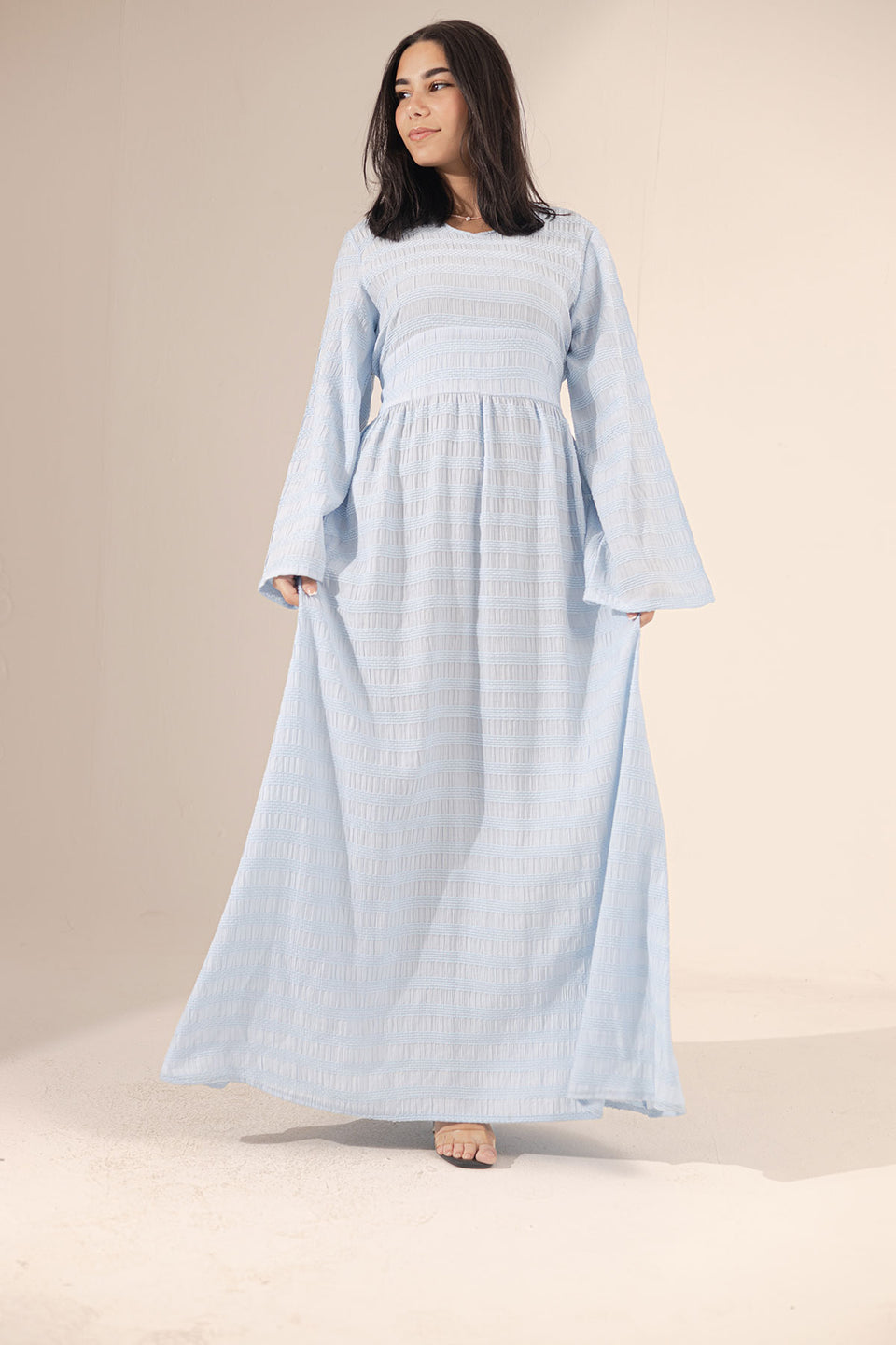 Blue Puffy Sleevees Dress