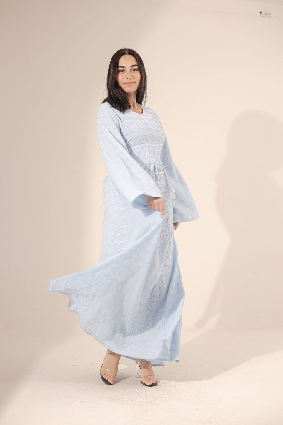 Blue Puffy Sleevees Dress