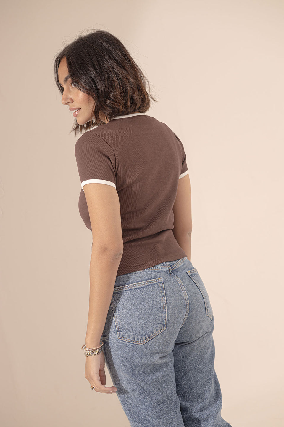 Brown Round Neck Basic