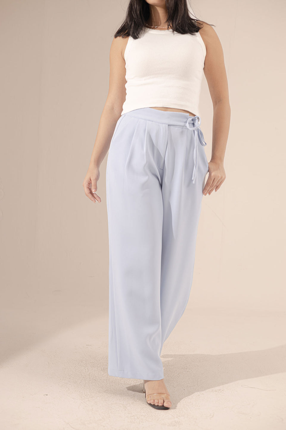 Blue Tied Wide-Leg Pants