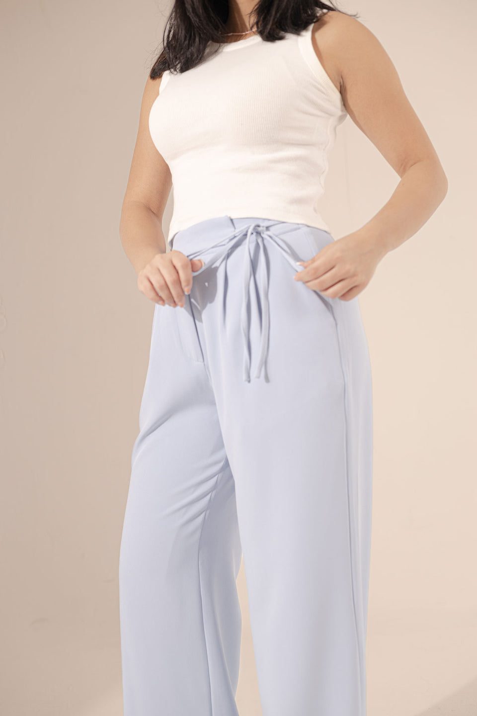 Blue Tied Wide-Leg Pants