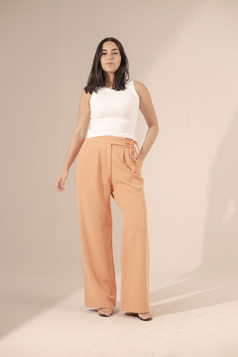 Orange Tied Wide-Leg Pants