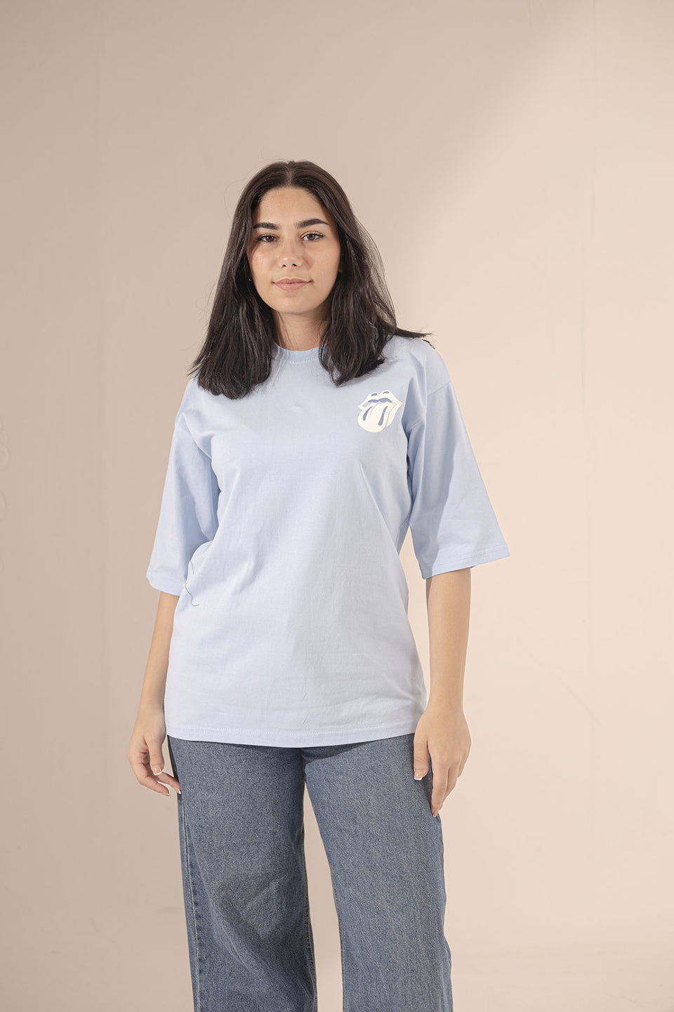 Blue Printed Oversize T-shirt