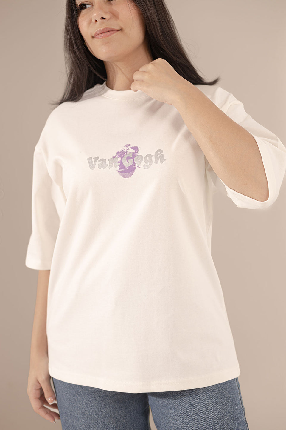 White Printed Oversize T-shirt