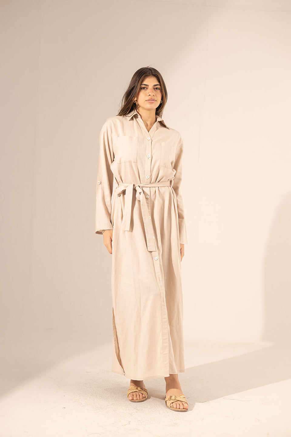 Beige Summer Linen Dress