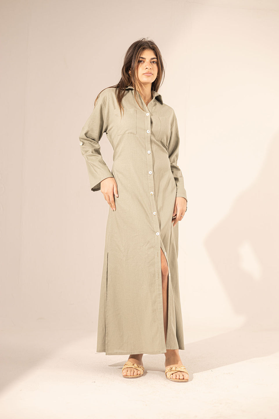 Olive Summer Linen Dress