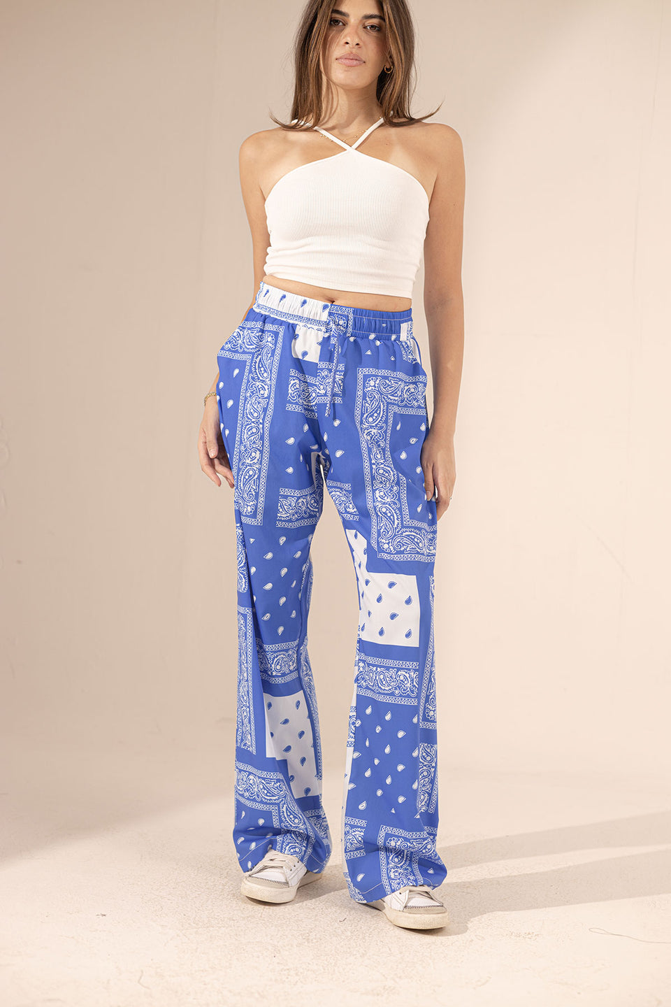 Blue Printed Wide Leg Pants
