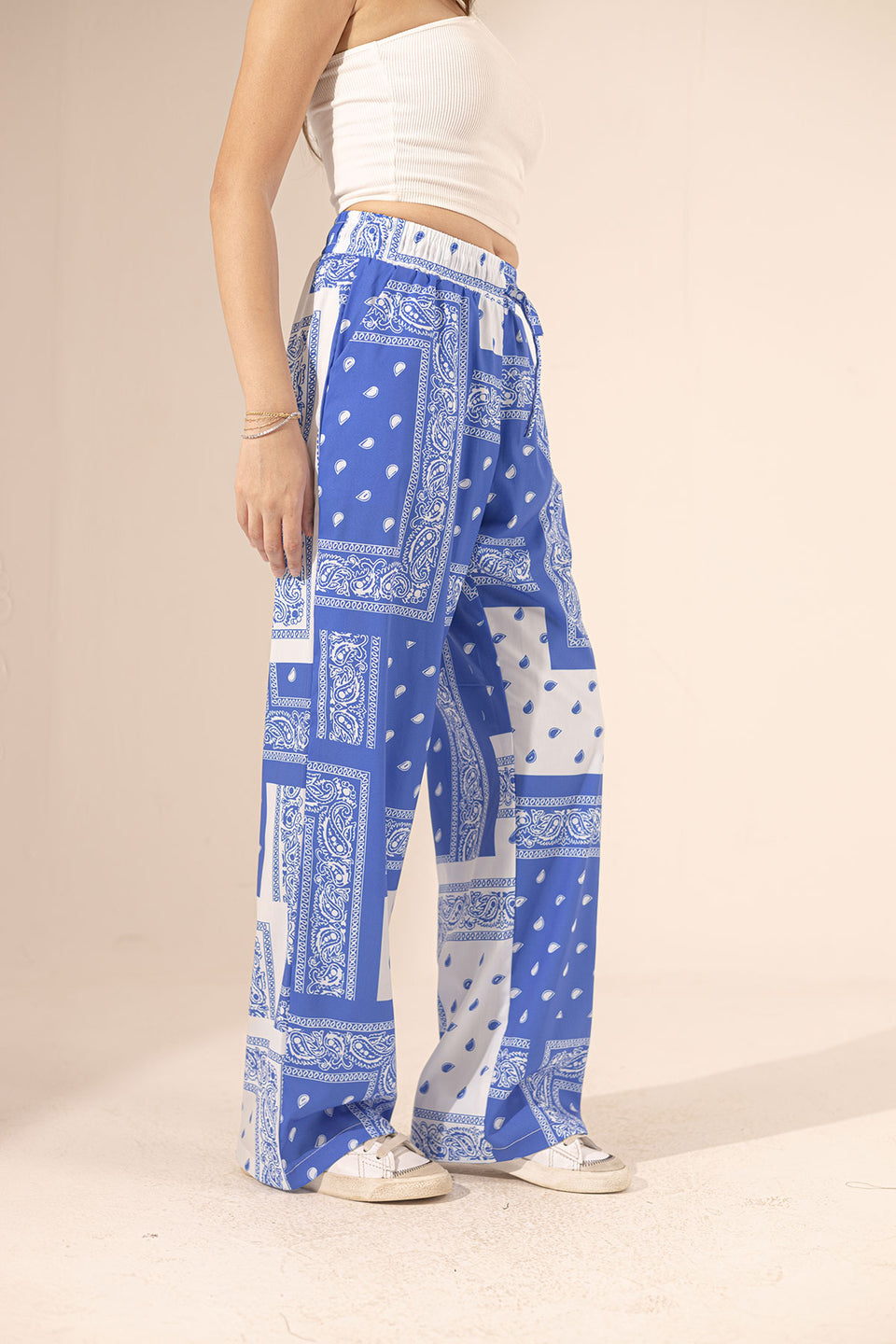 Blue Printed Wide Leg Pants