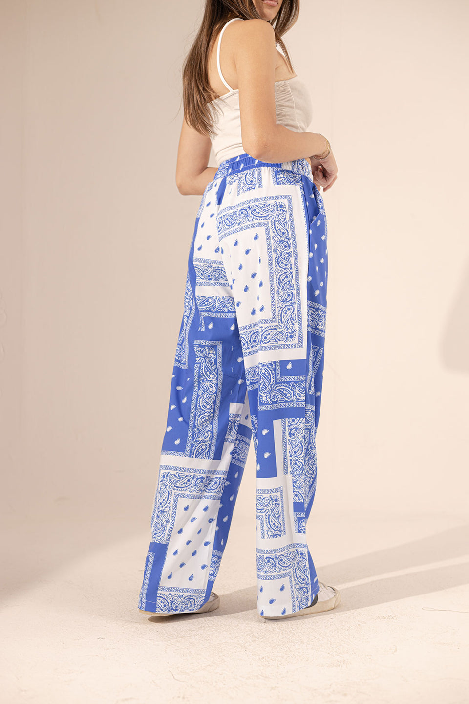 Blue Printed Wide Leg Pants
