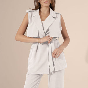 White Sleevless Formal Tied Set