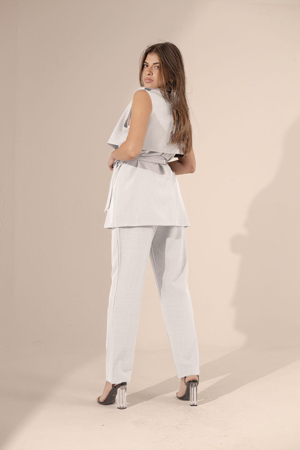 White Sleevless Formal Tied Set