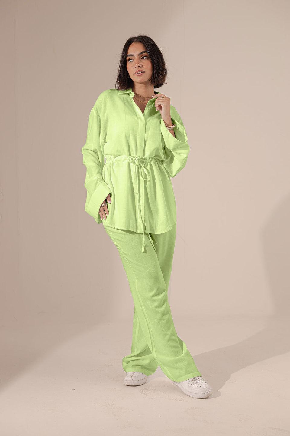 Lime Pure Linen Tied Set