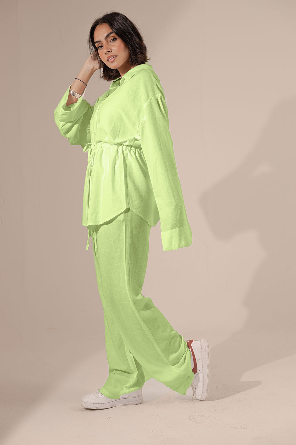 Lime Pure Linen Tied Set
