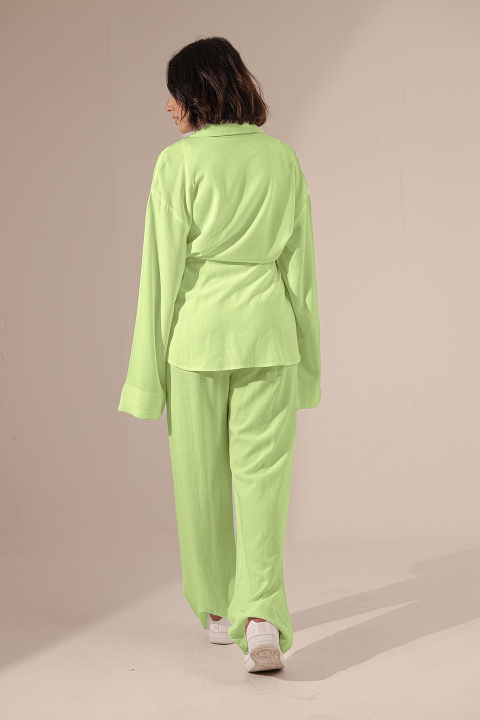 Lime Pure Linen Tied Set