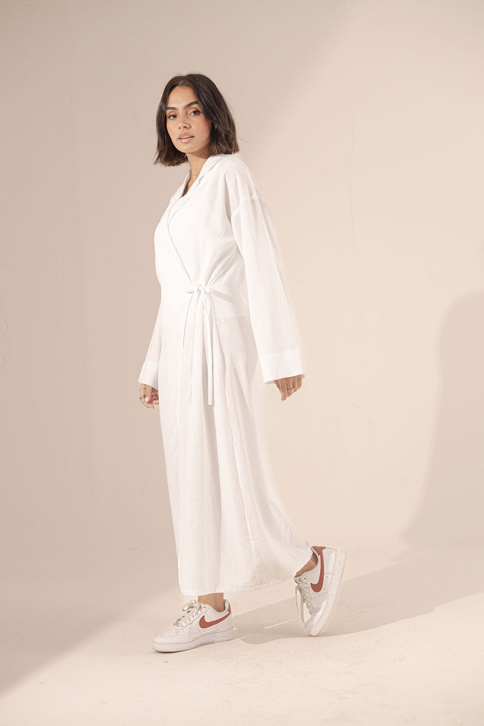 White Wrap Linen Summer Dress